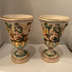 Elegant Cream and Green Decorative Vases